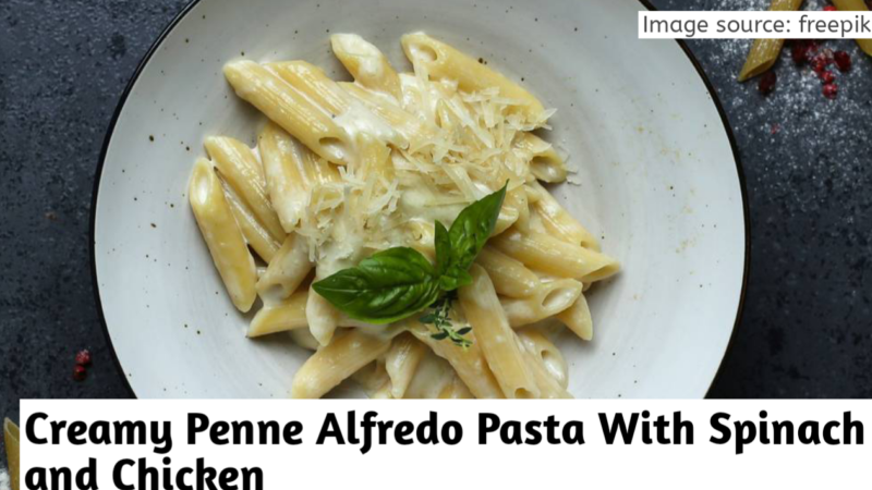 Penne Alfredo pasta With Spinach and Chicken