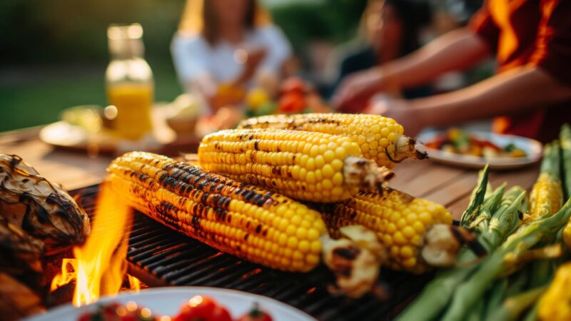 Grilled corn on the cob without husks